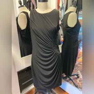 Suzi Chin Sleeveless Black Dress w/Side Ruching, Size 12